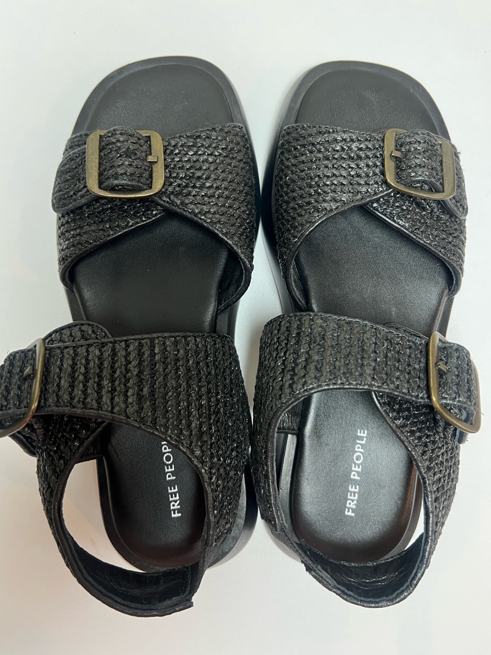 Free People Black Woven Buckle Sandals Size 8.5 - Picture 6 of 6